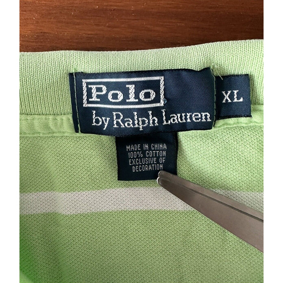 Ralph Lauren Polo Golf Shirt Mens XL Green/White Stripe Orange Pony Short Sleeve - Picture 3 of 10